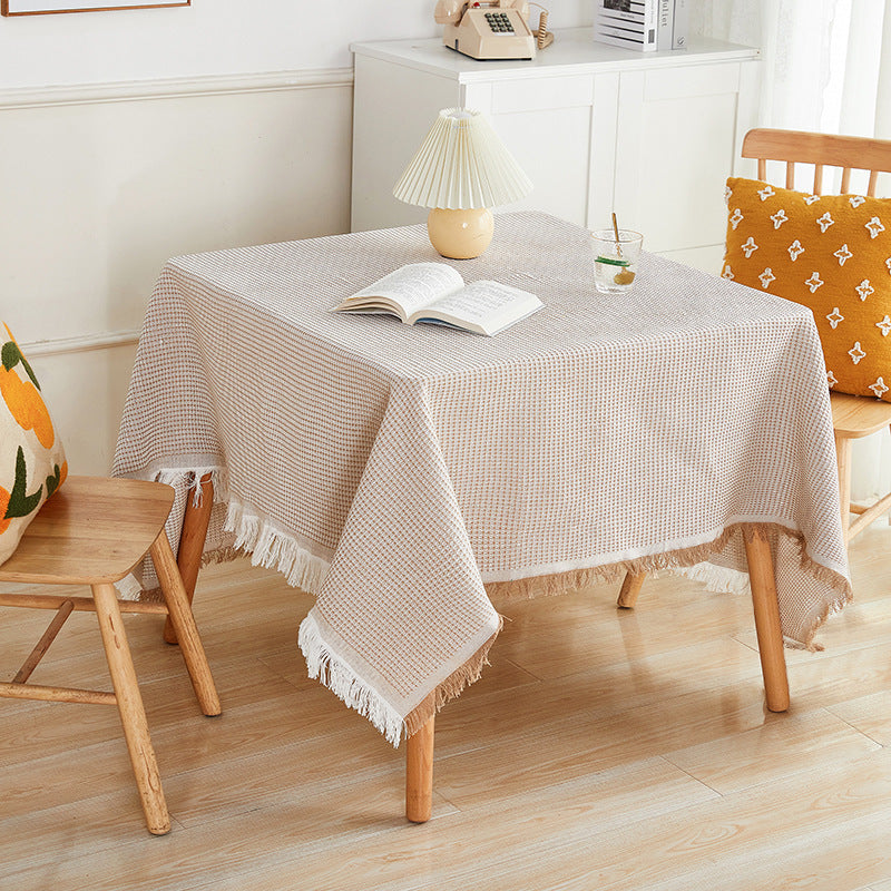 Fringed Cotton Linen Tablecloth, alternate product view
